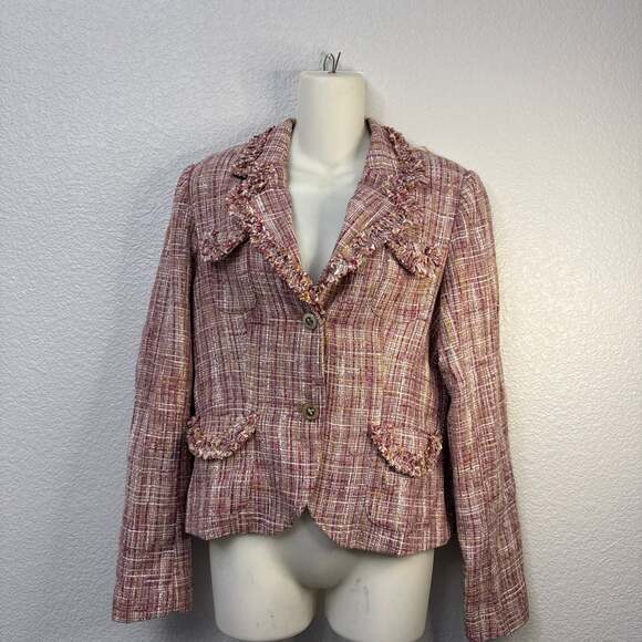 Lia Lee Jackets & Blazers - Vintage Pamela McCoy Pink Tweed Box Cut Jacket with Chiffon Tie Detail